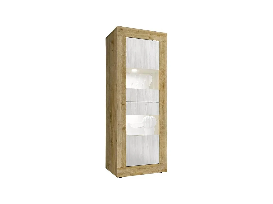 Design vitrinekast met 2 deuren uit de ACCESS-collectie. Kleur: wit en licht eiken.