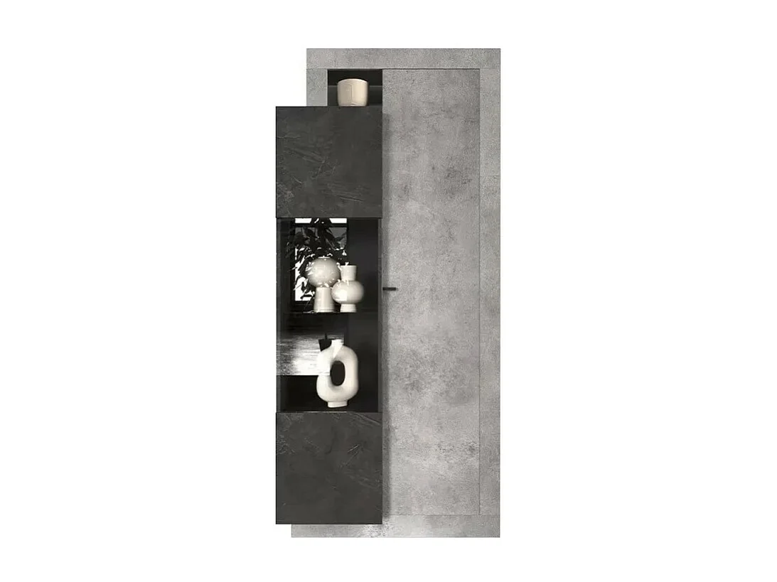 Vitrine design 2 portes collection DOMI. Coloris gris anthracite effet béton