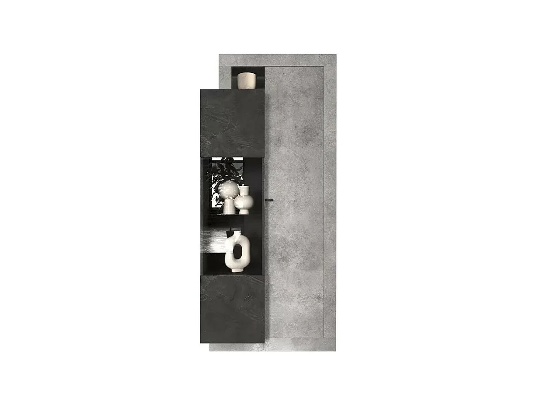 Vitrine design 2 portes collection DOMI. Coloris gris anthracite effet béton