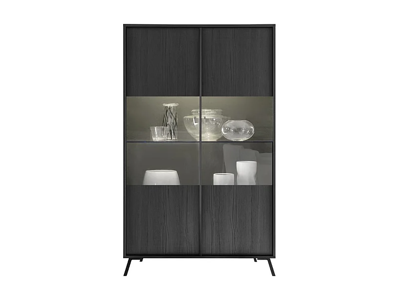 Vitrinekast met 2 deuren, collectie SKY. Kleur zwart eiken.