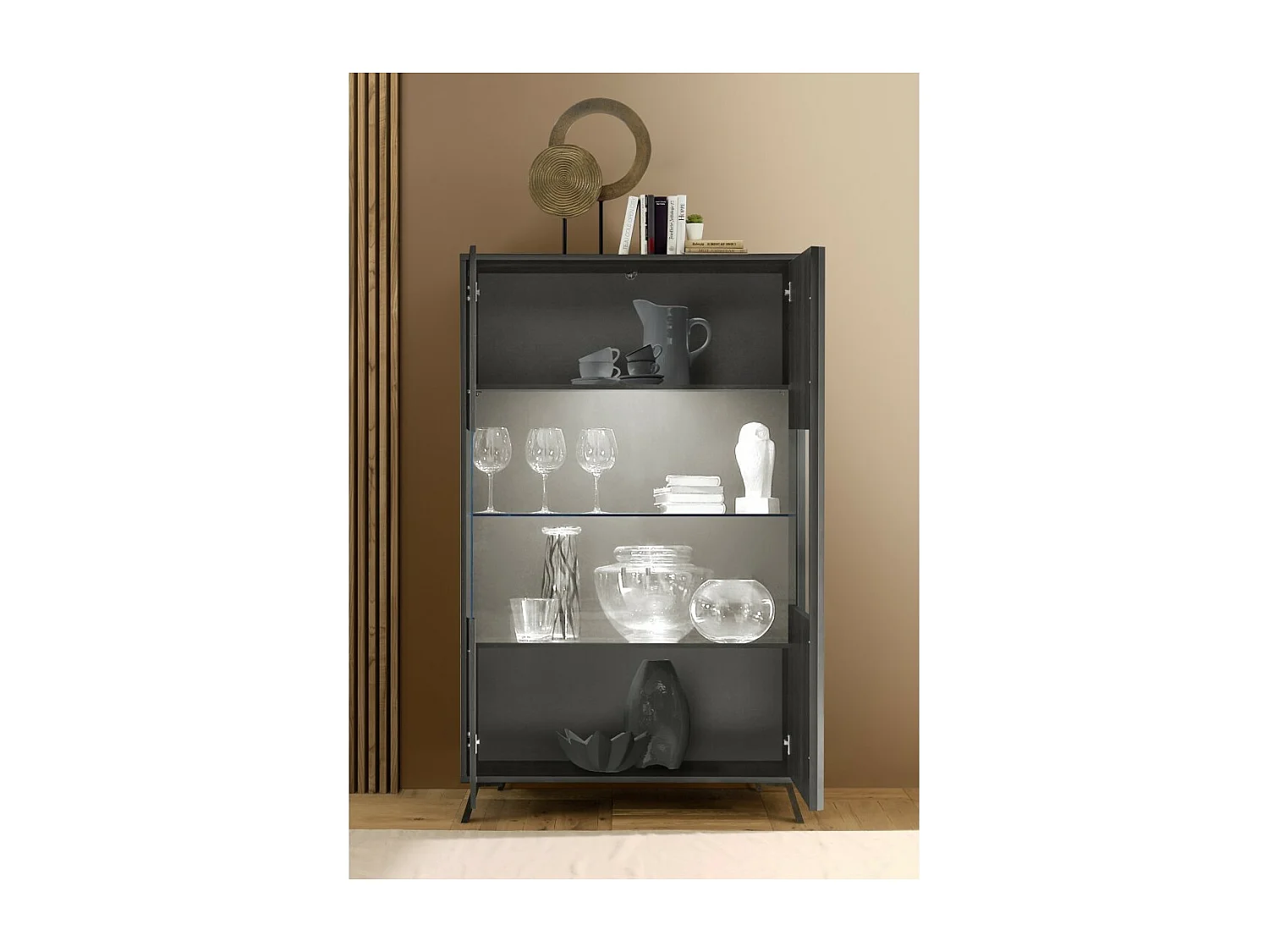 Vitrina de 2 puertas colección SKY. Color roble negro.