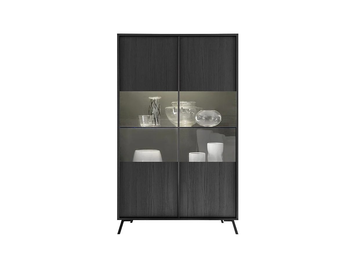 Vitrinekast met 2 deuren, collectie SKY. Kleur zwart eiken.