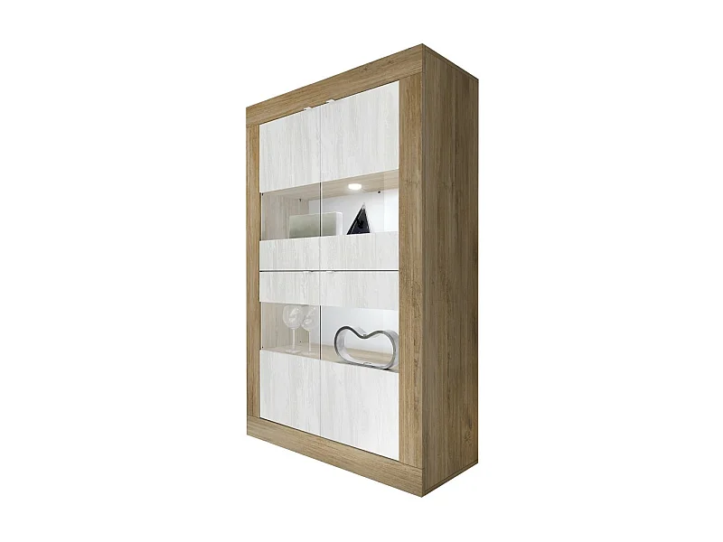 Vitrine design 4 portes collection ACCESS. Coloris blanc et chêne foncé