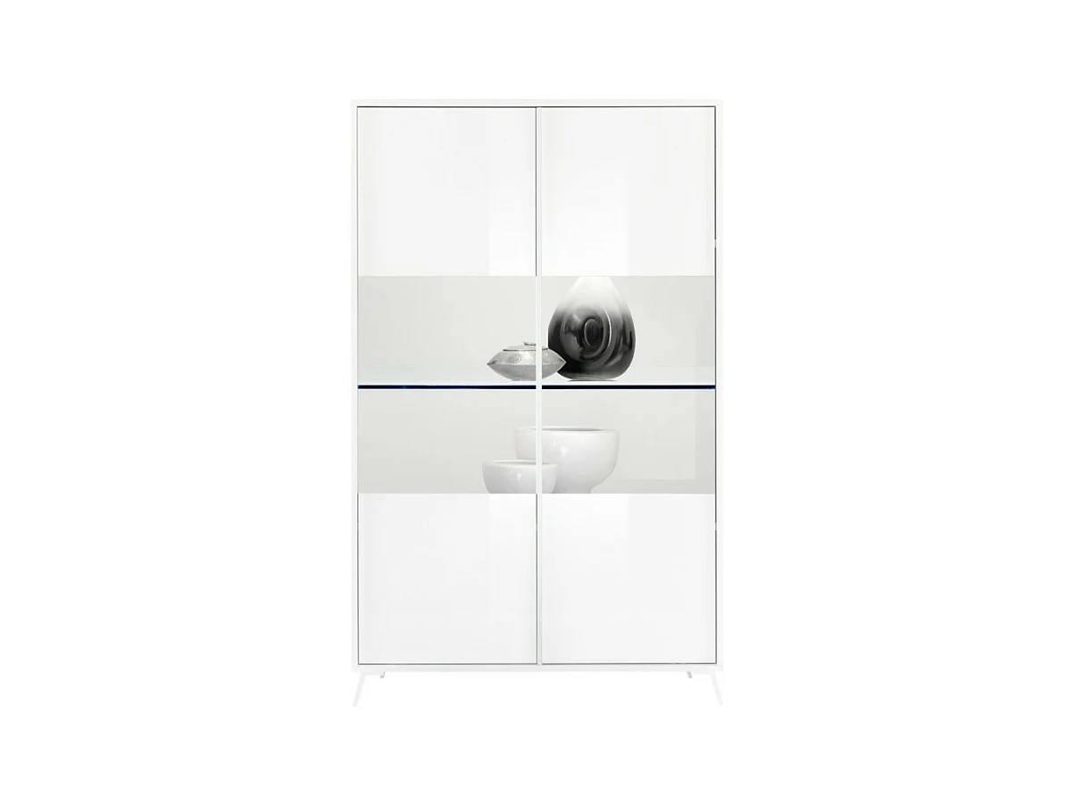 Vitrine 2 portes collection SKY. Coloris blanc laqué brillant