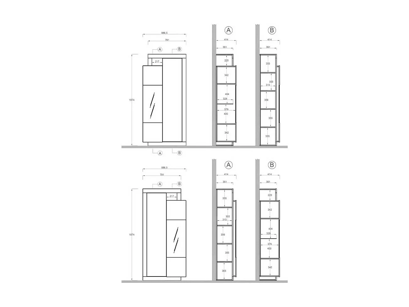 Vitrine 2 portes collection DOMI. Coloris gris anthracite et chêne foncé