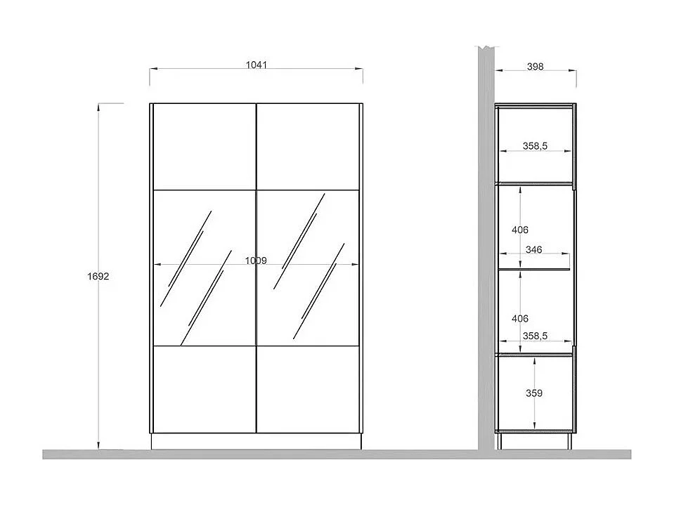Vitrine design 2 portas coleção FANZY. Cor marrom \\ carvalho escuro.