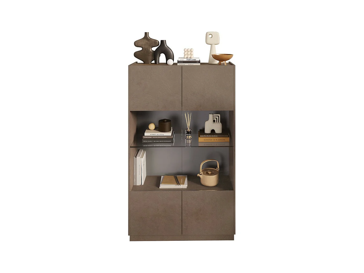 Vitrine design 2 portes, collection DOMI, gris anthracite/chêne foncé