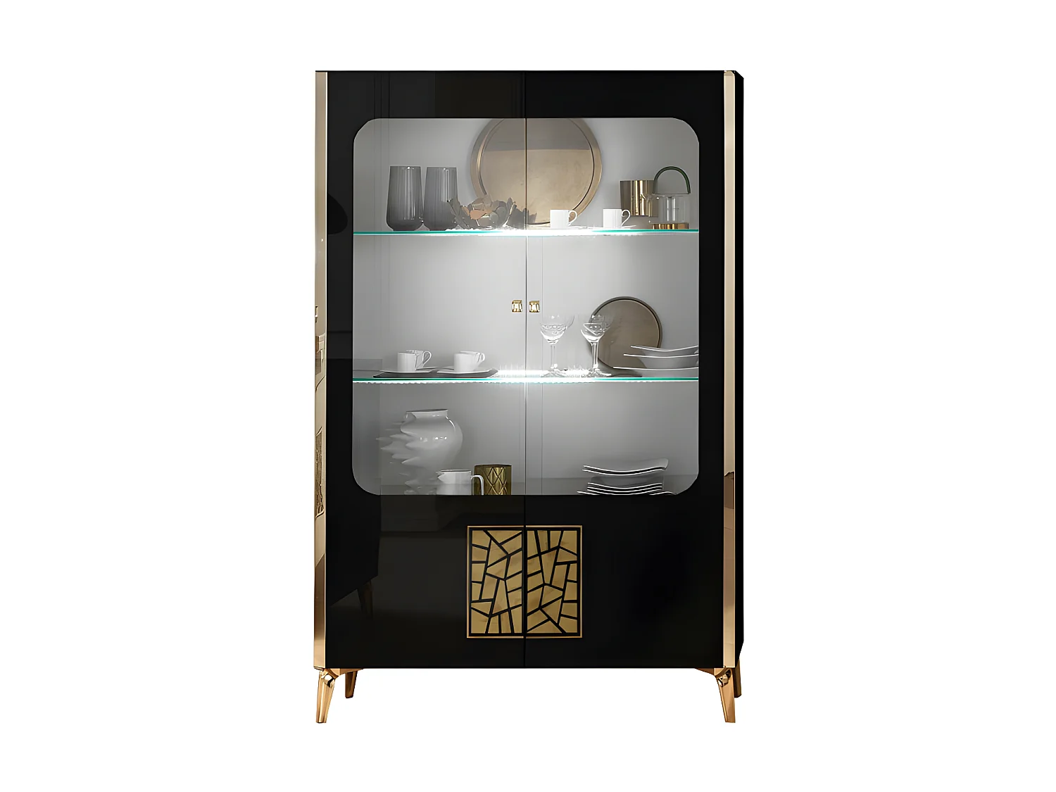 Salle à manger complète noir brillant/Or - NAHESA