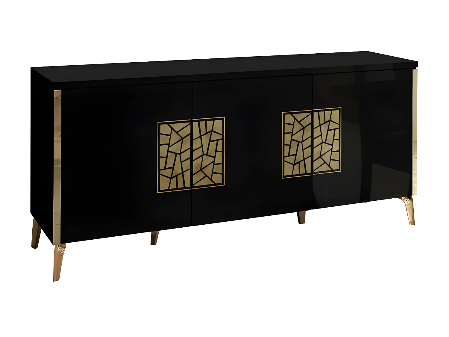 Salle à manger complète noir brillant/Or - NAHESA