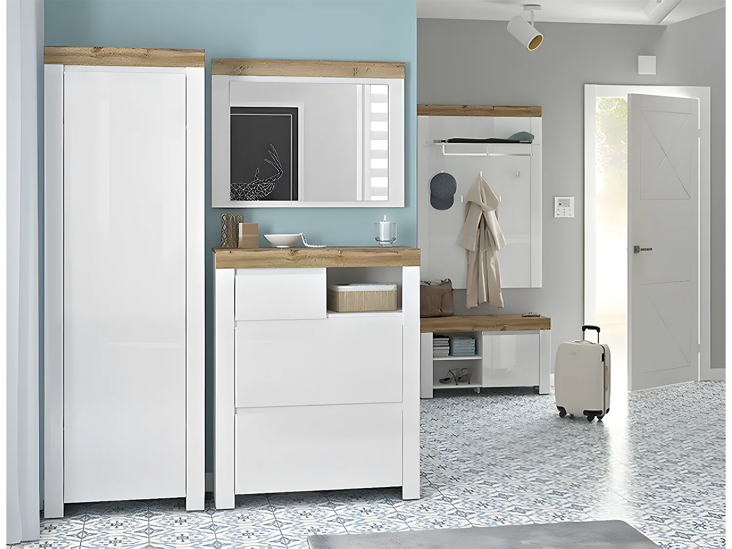 Meuble d'entrée 1 porte Hella Blanc et Bois