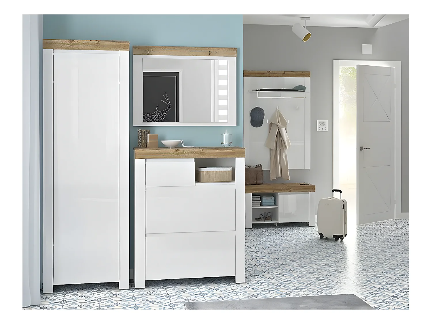 Mueble de entrada 1 puerta Hella Blanco y Madera