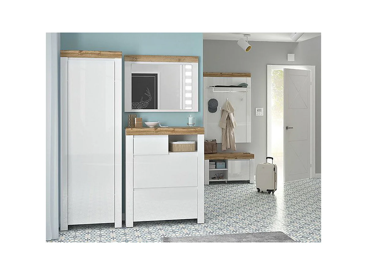 Hella White and Wood 1-door hall cabinet