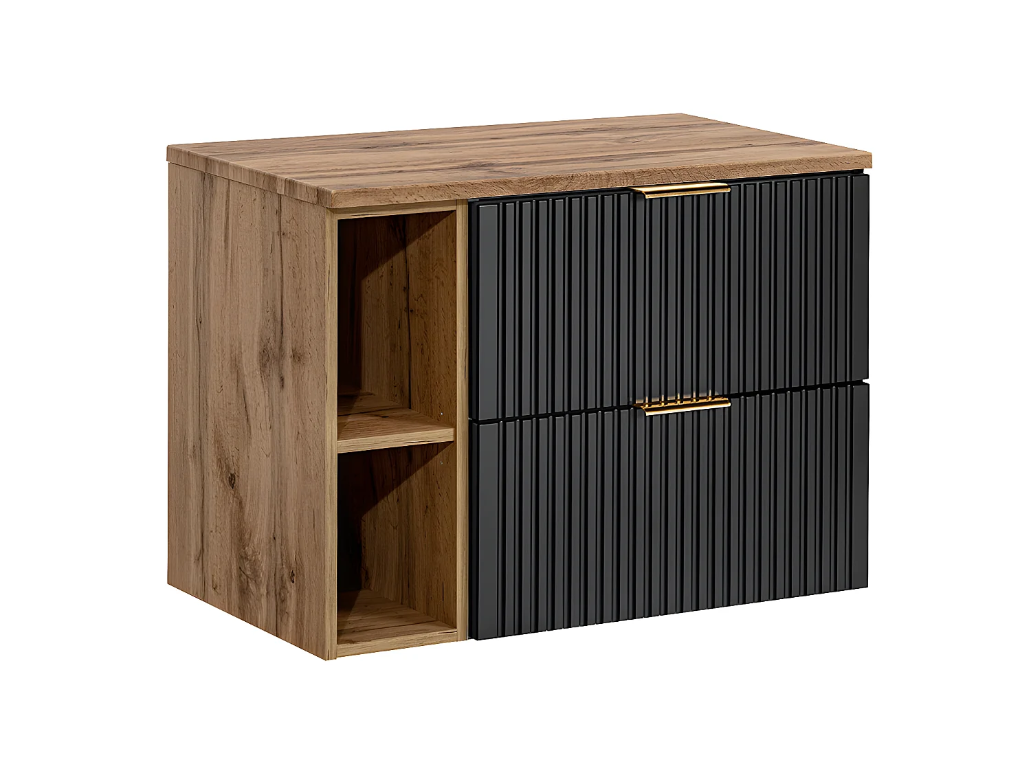 Meuble sous-vasque 80cm 2 niches Adriel Noir et Bois