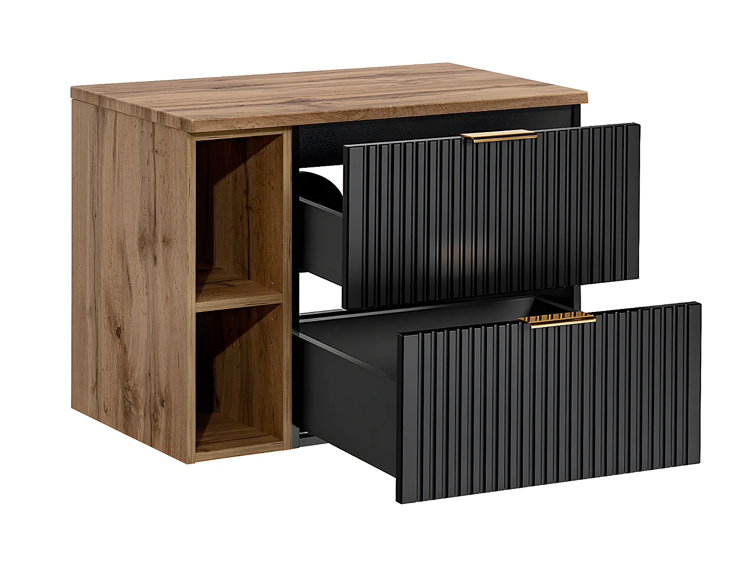 Meuble sous-vasque 80cm 2 niches Adriel Noir et Bois