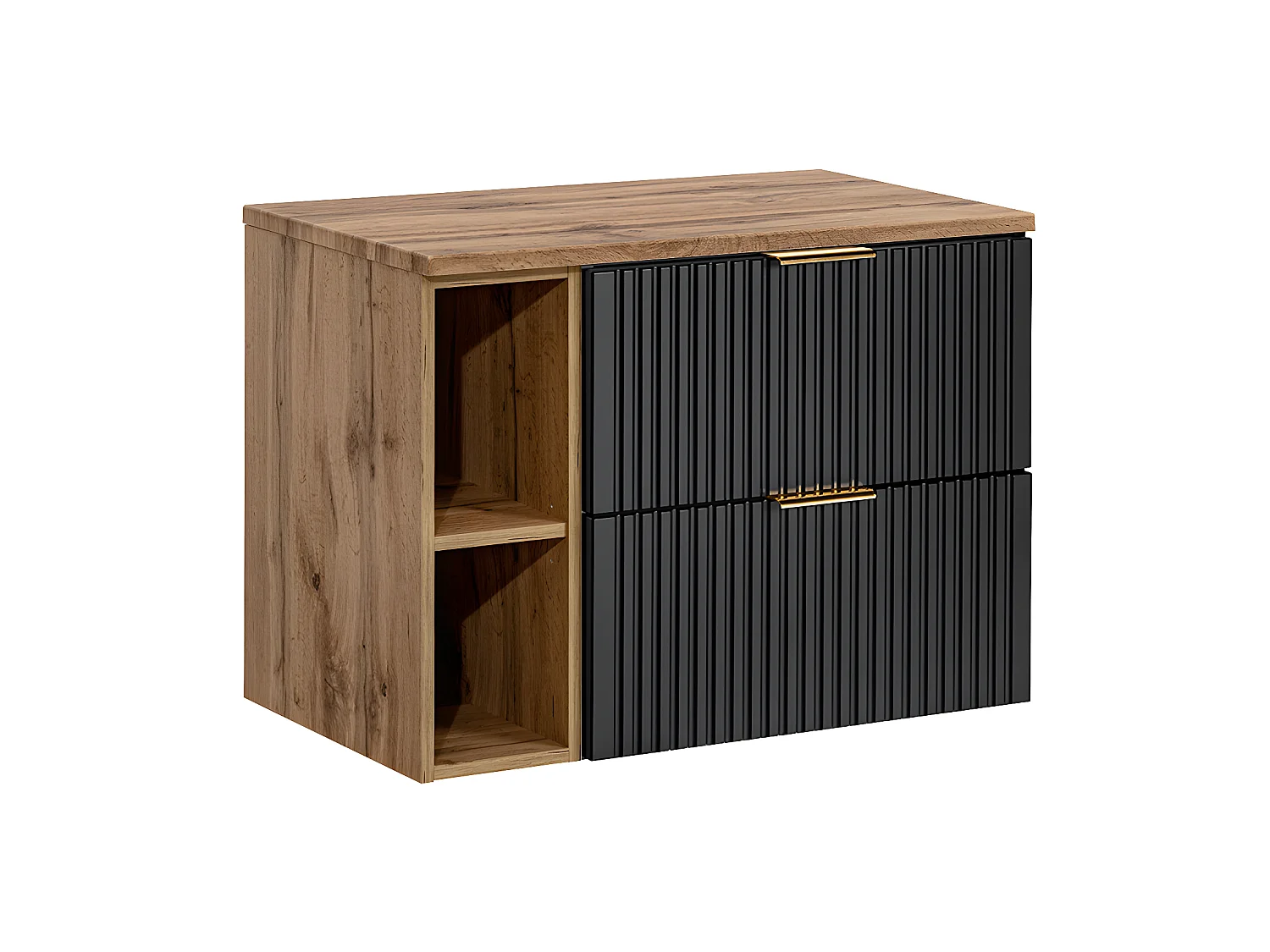 Meuble sous-vasque 80cm 2 niches Adriel Noir et Bois