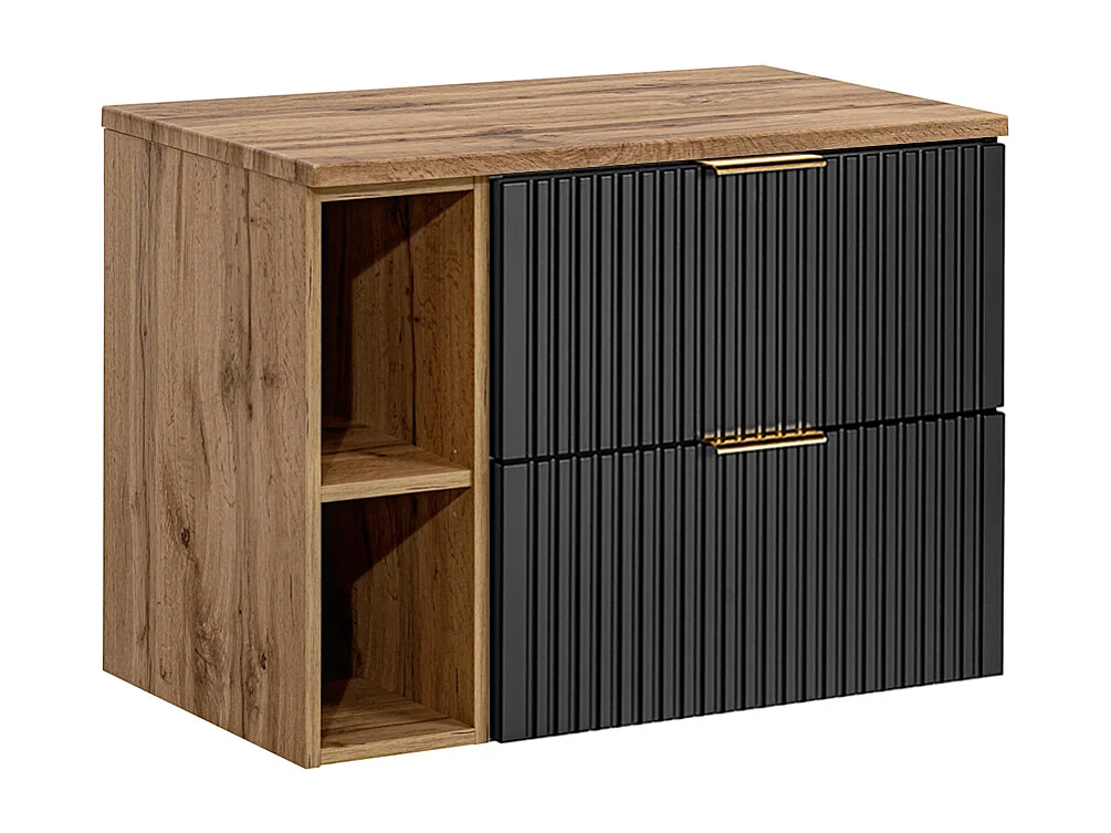 Meuble sous-vasque 80cm 2 niches Adriel Noir et Bois