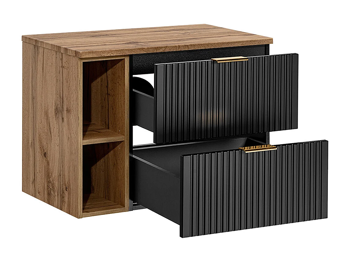 Meuble sous-vasque 80cm 2 niches Adriel Noir et Bois