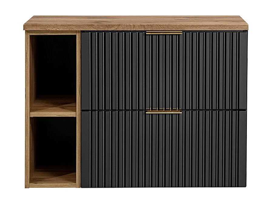 Meuble sous-vasque 80cm 2 niches Adriel Noir et Bois