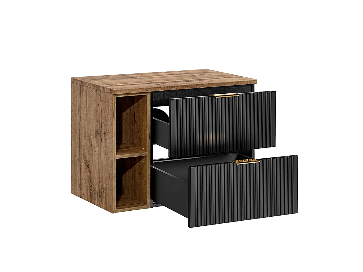 Meuble sous-vasque 80cm 2 niches Adriel Noir et Bois