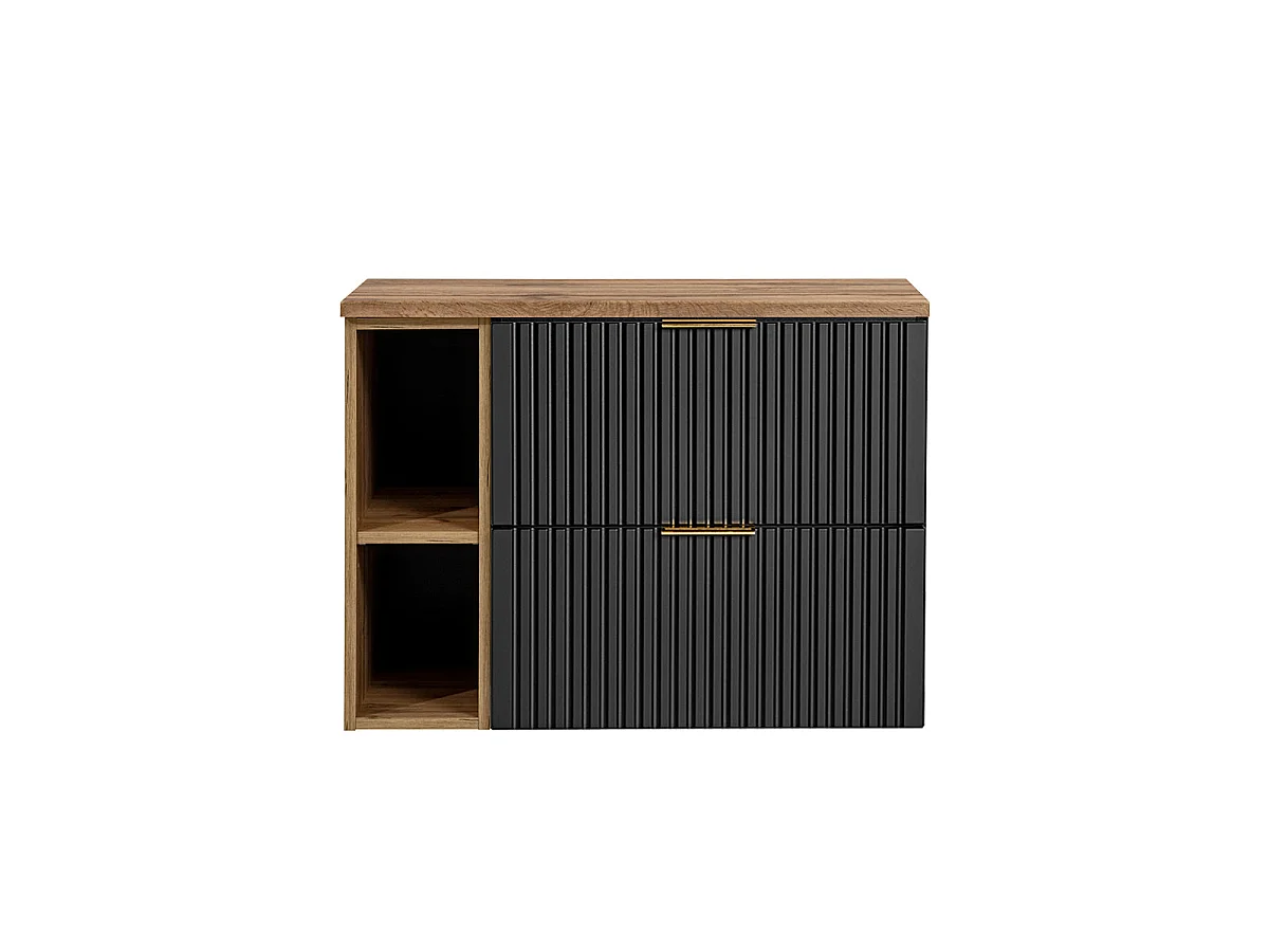 Meuble sous-vasque 80cm 2 niches Adriel Noir et Bois