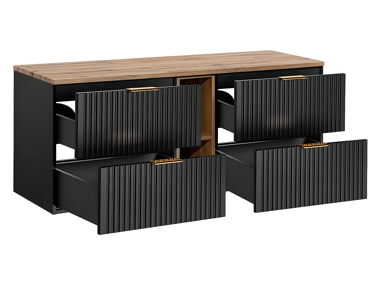 Meuble sous-vasque 140cm 2 niches Adriel Noir et Bois