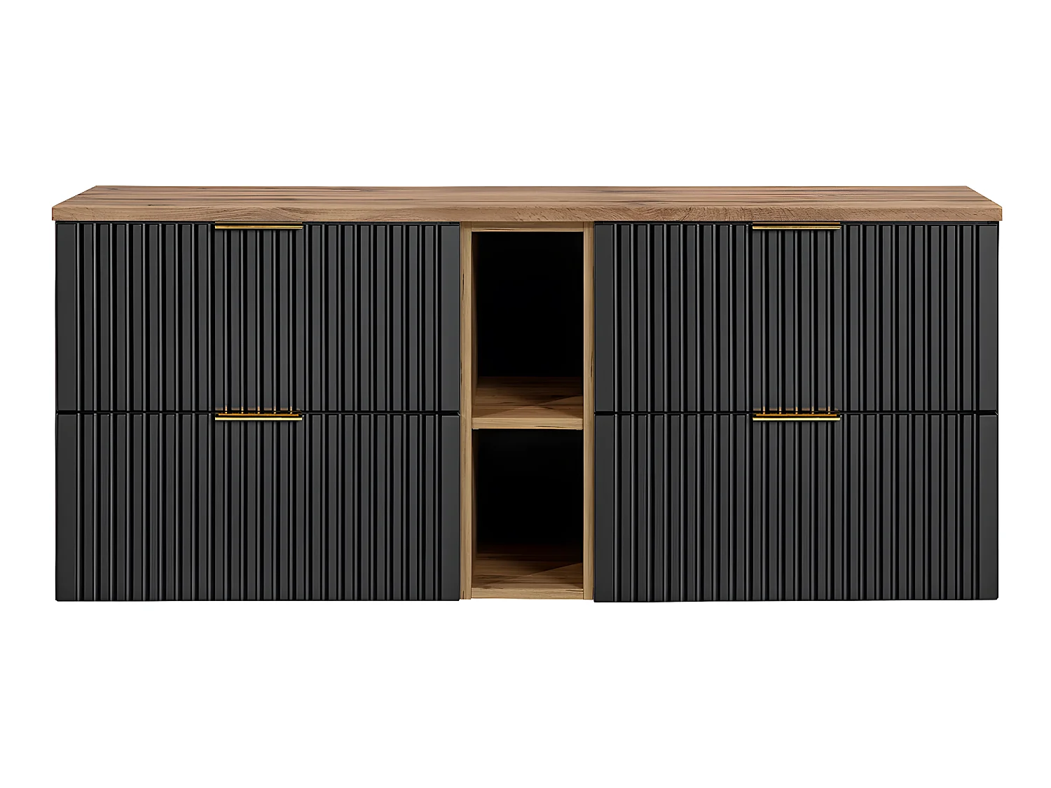 Meuble sous-vasque 140cm 2 niches Adriel Noir et Bois