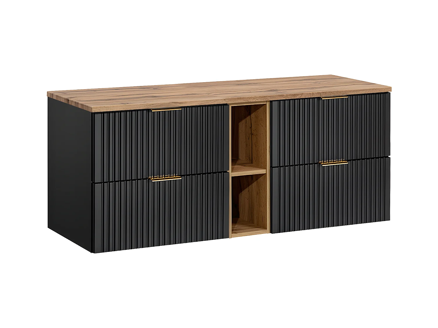Meuble sous-vasque 140cm 2 niches Adriel Noir et Bois