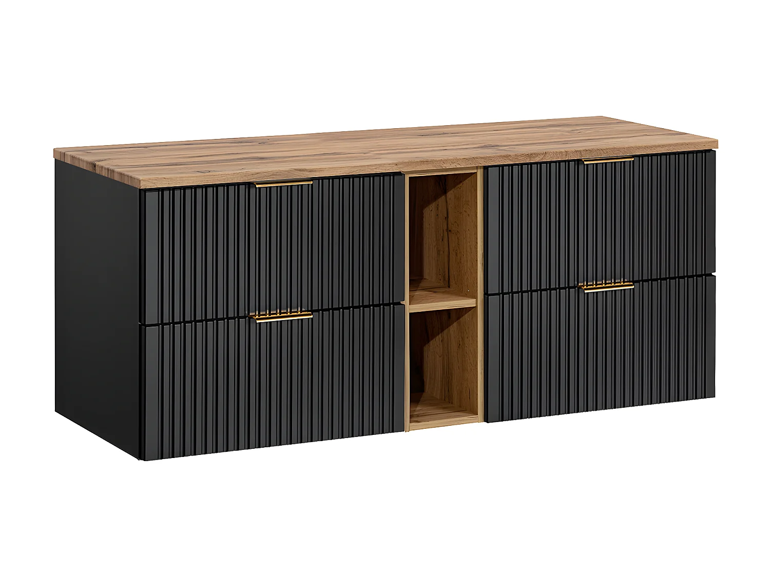 Adriel Zwart en Hout 140cm 2 nissen badmeubel