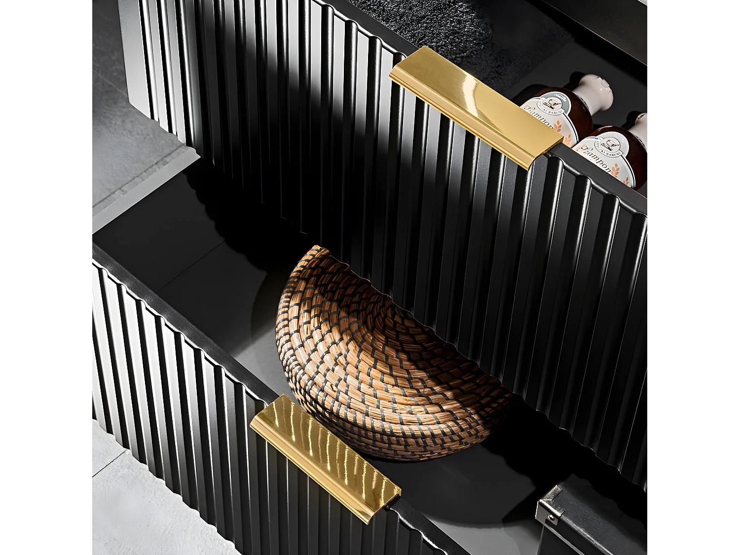 Adriel Zwart en Hout 140cm 2 nissen badmeubel