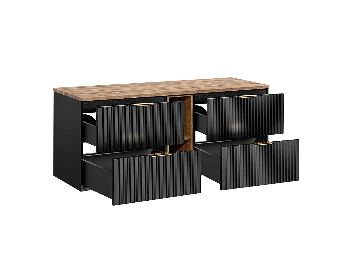 Meuble sous-vasque 140cm 2 niches Adriel Noir et Bois