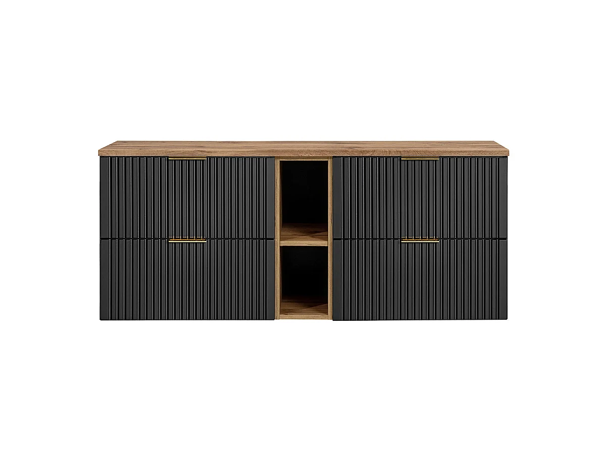Meuble sous-vasque 140cm 2 niches Adriel Noir et Bois