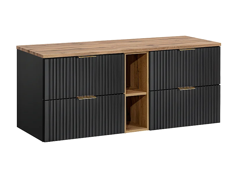 Adriel Zwart en Hout 140cm 2 nissen badmeubel