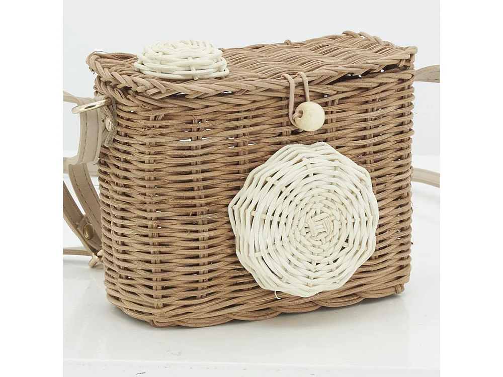 Sac enfant en rotin et cuir appareil photo
