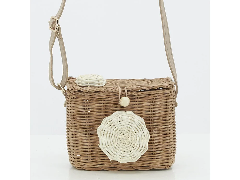 Sac enfant en rotin et cuir appareil photo