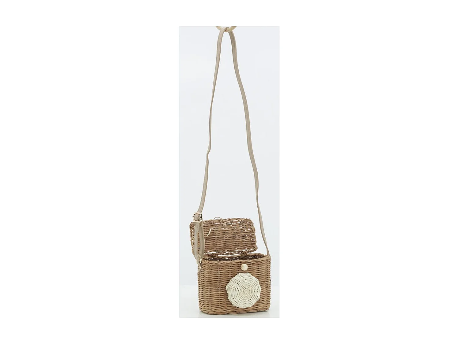 Sac enfant en rotin et cuir appareil photo