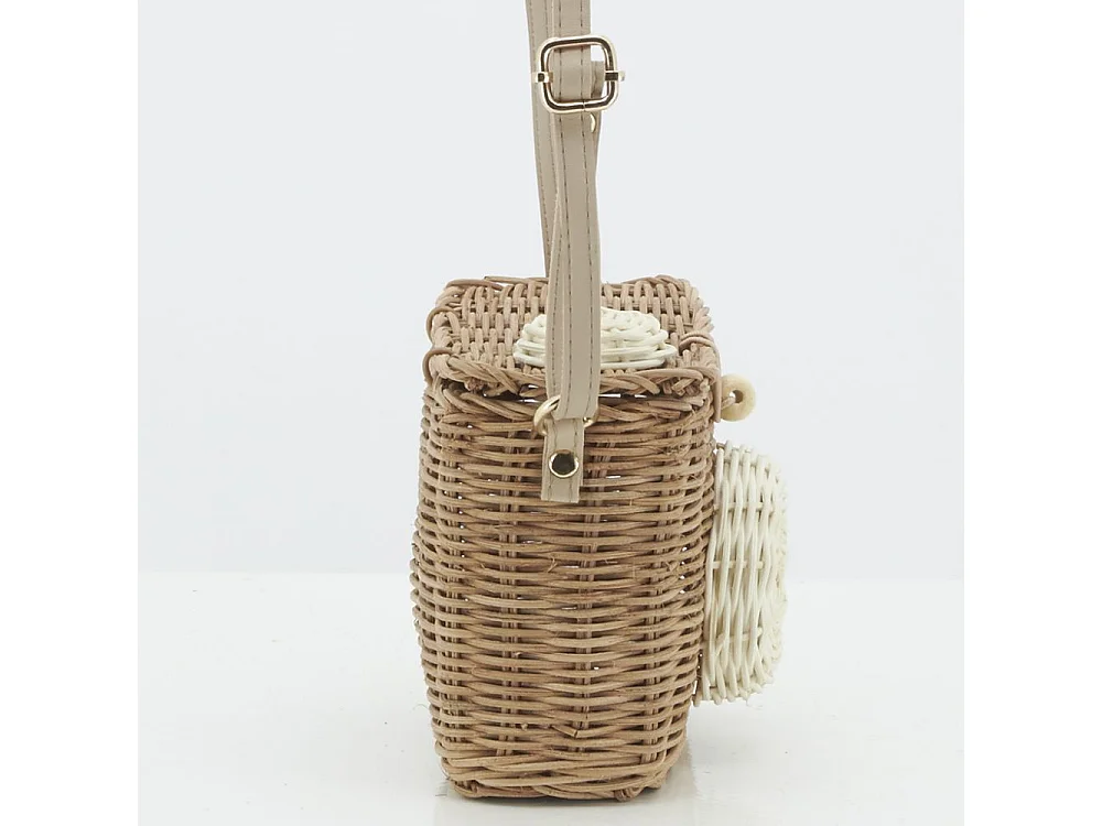 Sac enfant en rotin et cuir appareil photo