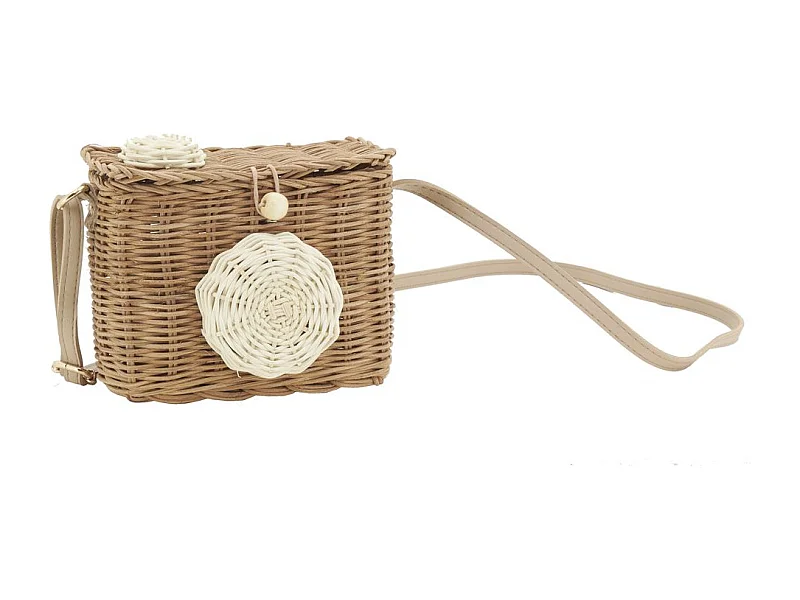 Sac enfant en rotin et cuir appareil photo