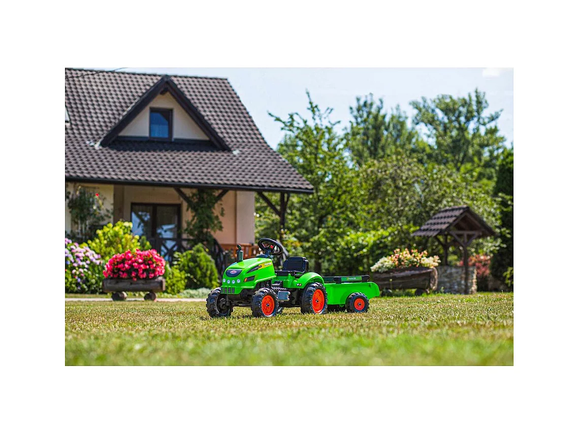 Tracteur pour enfant à pédales avec capot ouvrant et remorque X Tractor
