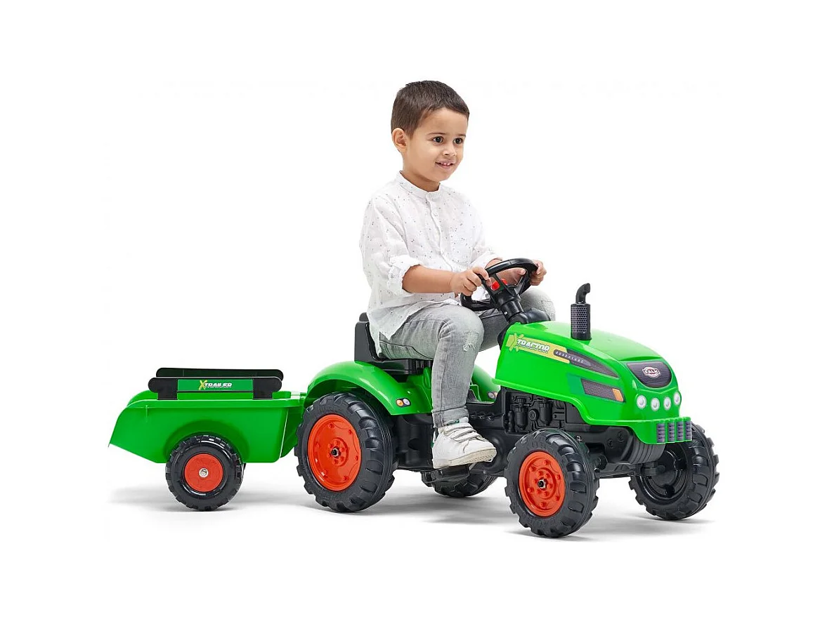Tracteur pour enfant à pédales avec capot ouvrant et remorque X Tractor