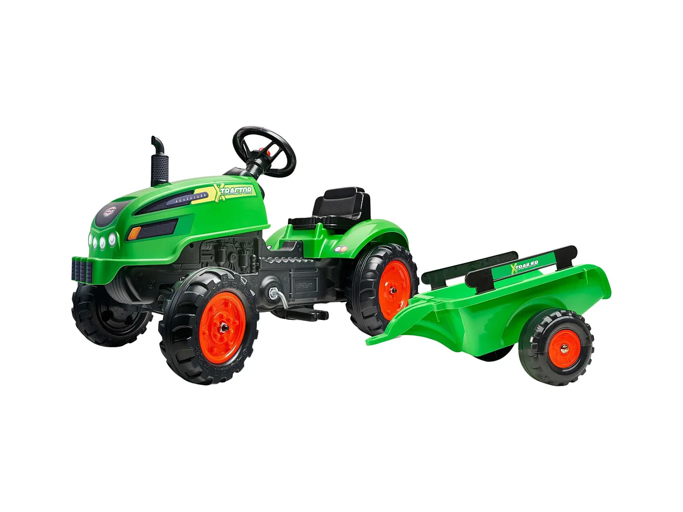 Tracteur pour enfant à pédales avec capot ouvrant et remorque X Tractor