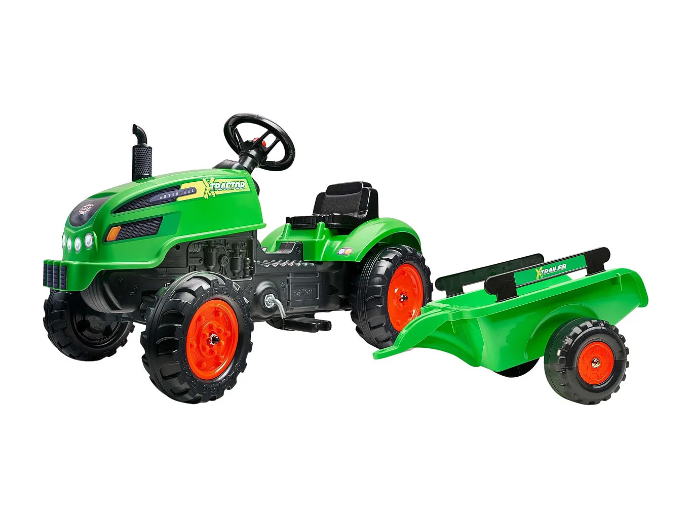 Tracteur pour enfant à pédales avec capot ouvrant et remorque X Tractor