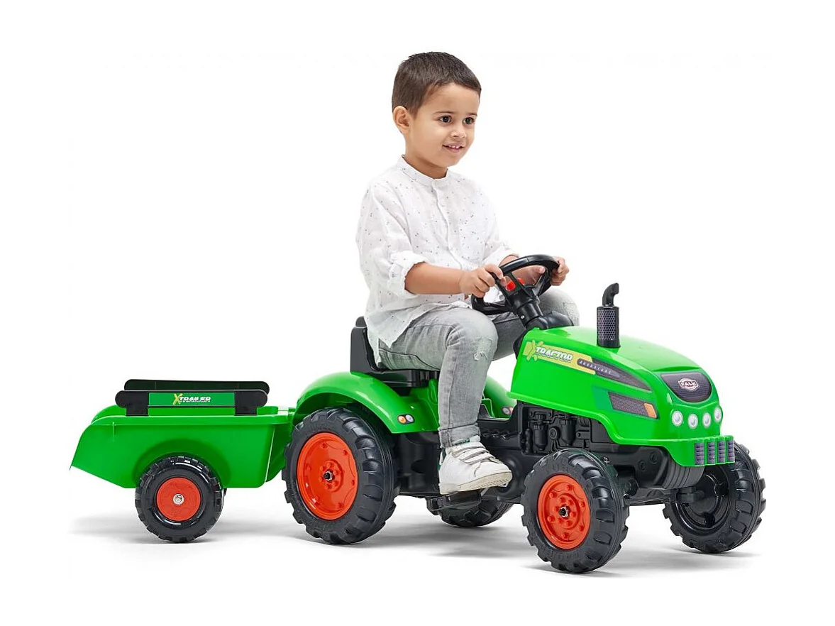 Tracteur pour enfant à pédales avec capot ouvrant et remorque X Tractor