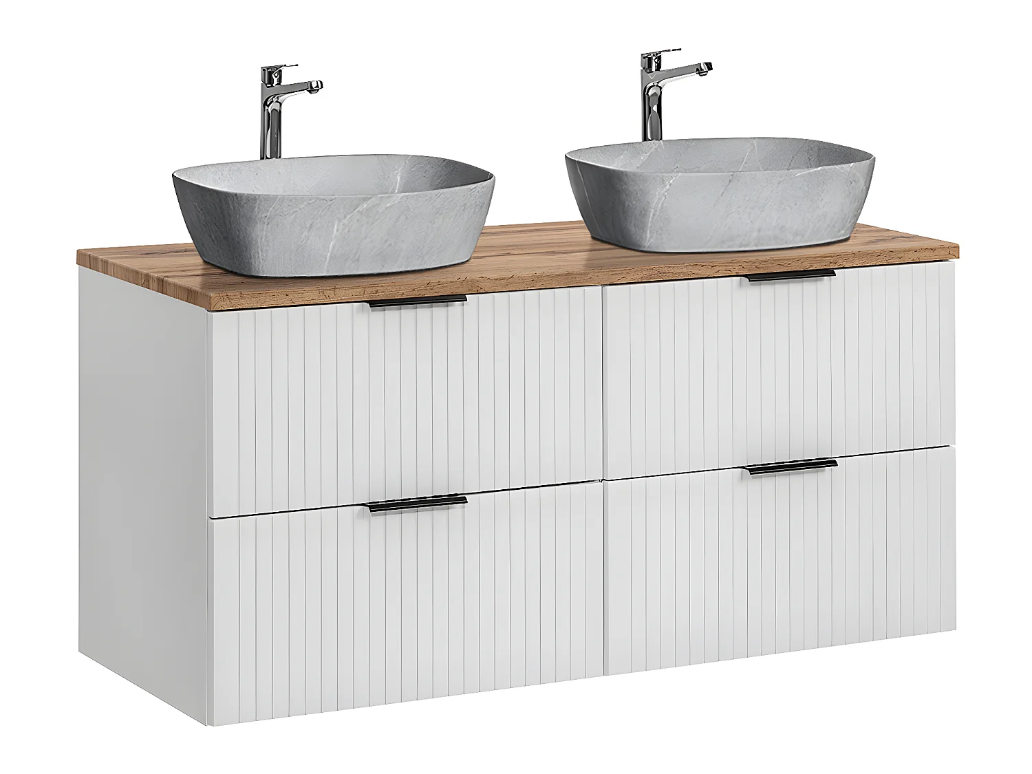 Meuble double vasque effet pierre 120cm Adriel Blanc