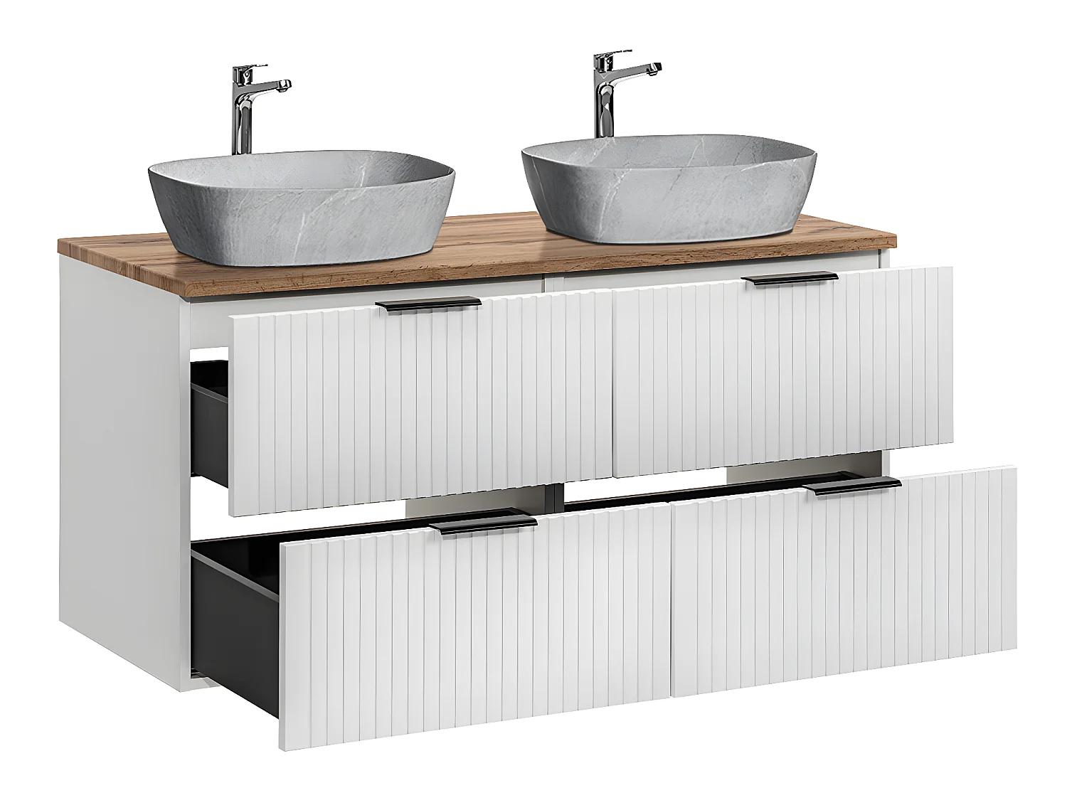 Meuble double vasque effet pierre 120cm Adriel Blanc