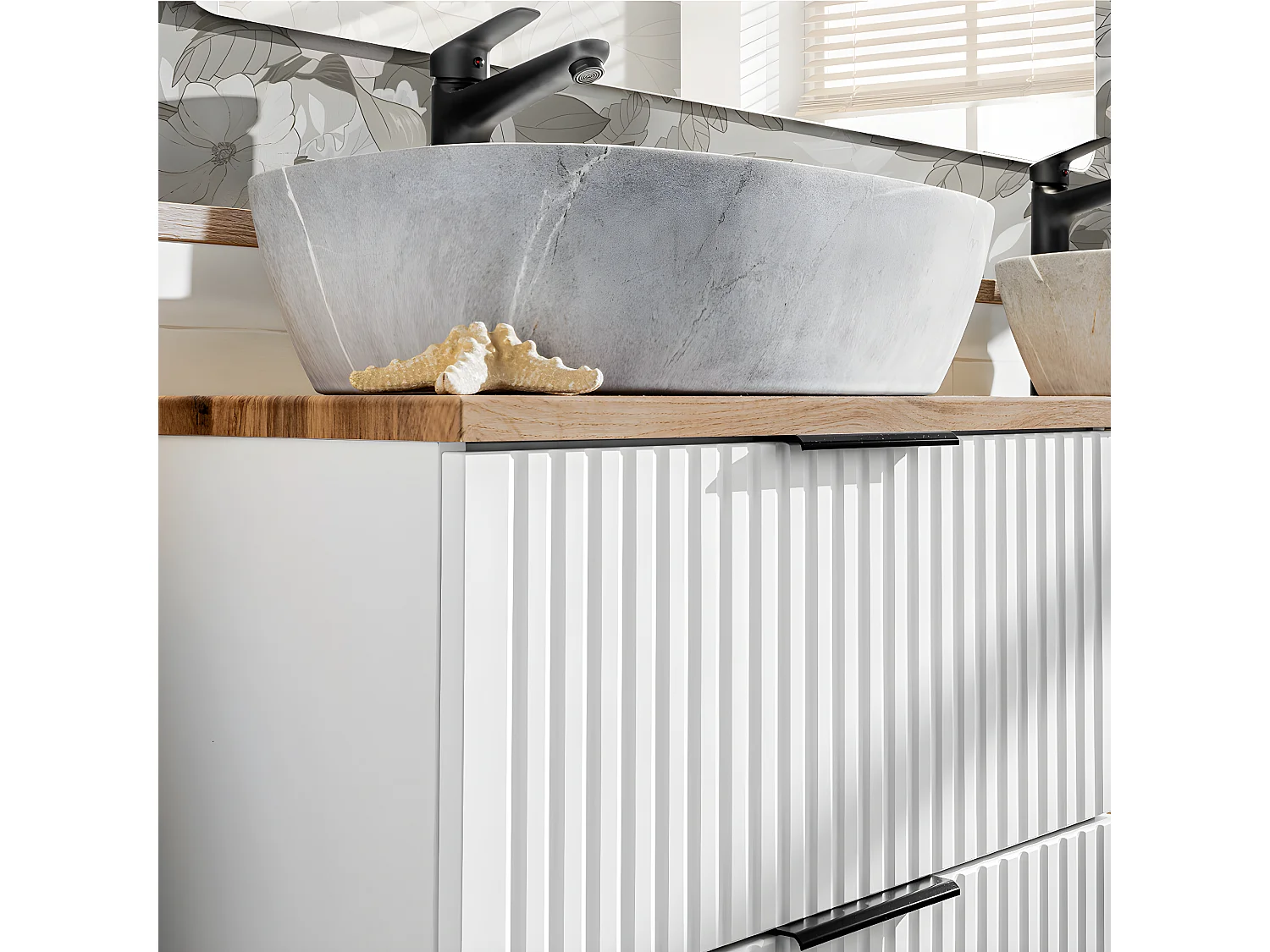 Meuble double vasque effet pierre 120cm Adriel Blanc