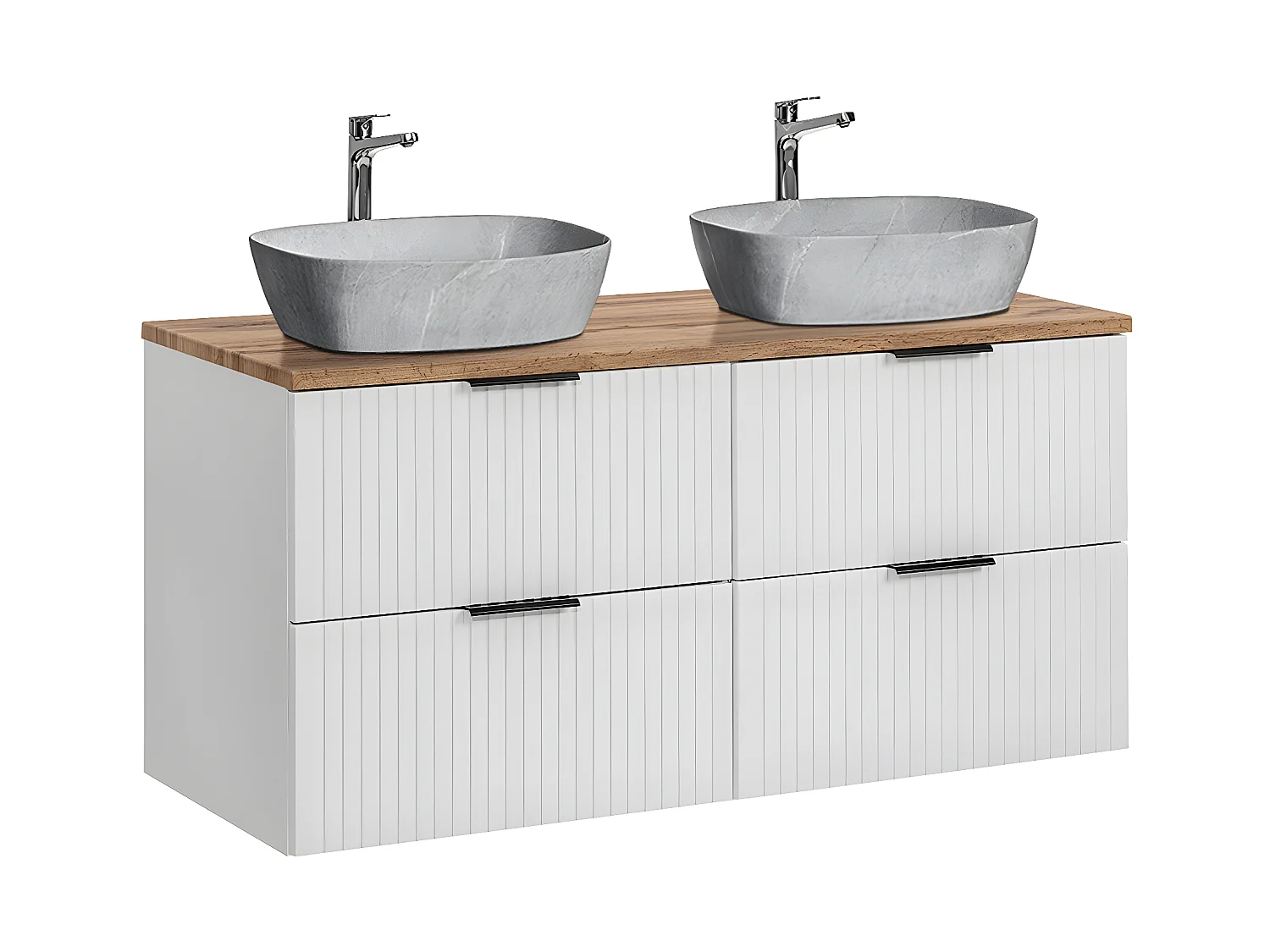 Meuble double vasque effet pierre 120cm Adriel Blanc