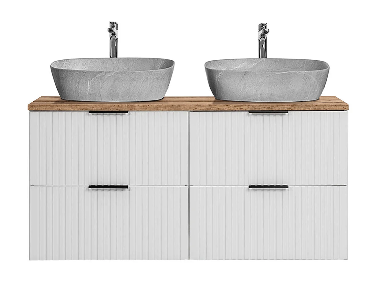 Meuble double vasque effet pierre 120cm Adriel Blanc