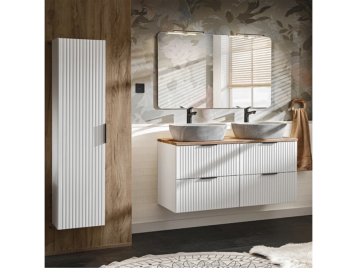 Mobile doppio lavabo effetto pietra 120 cm Adriel Bianco