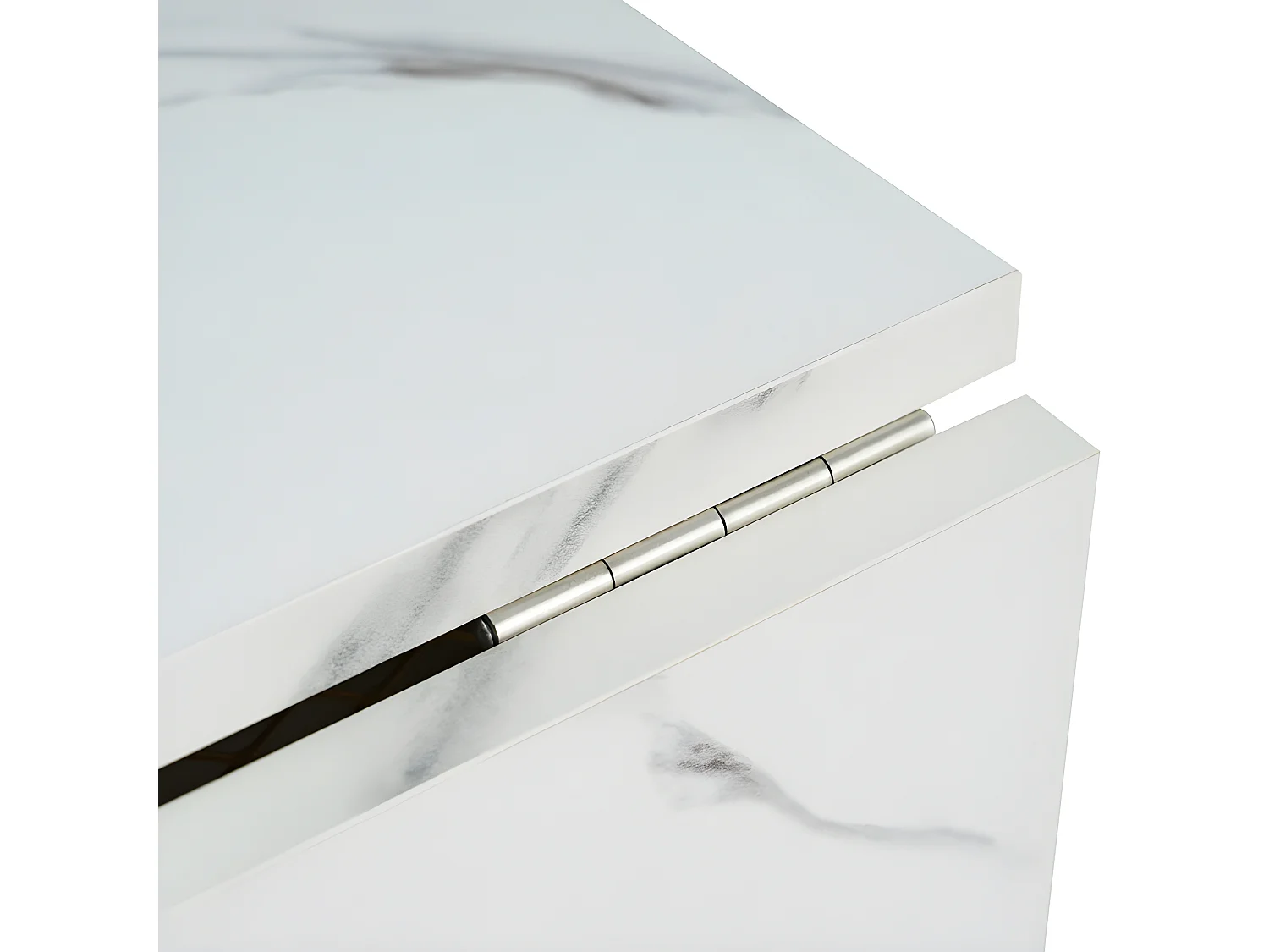 Table à manger pliante rétractable polyvalente - avec 2 tiroirs et étagère de rangement - Panneaux de particules - Blancs & Doré