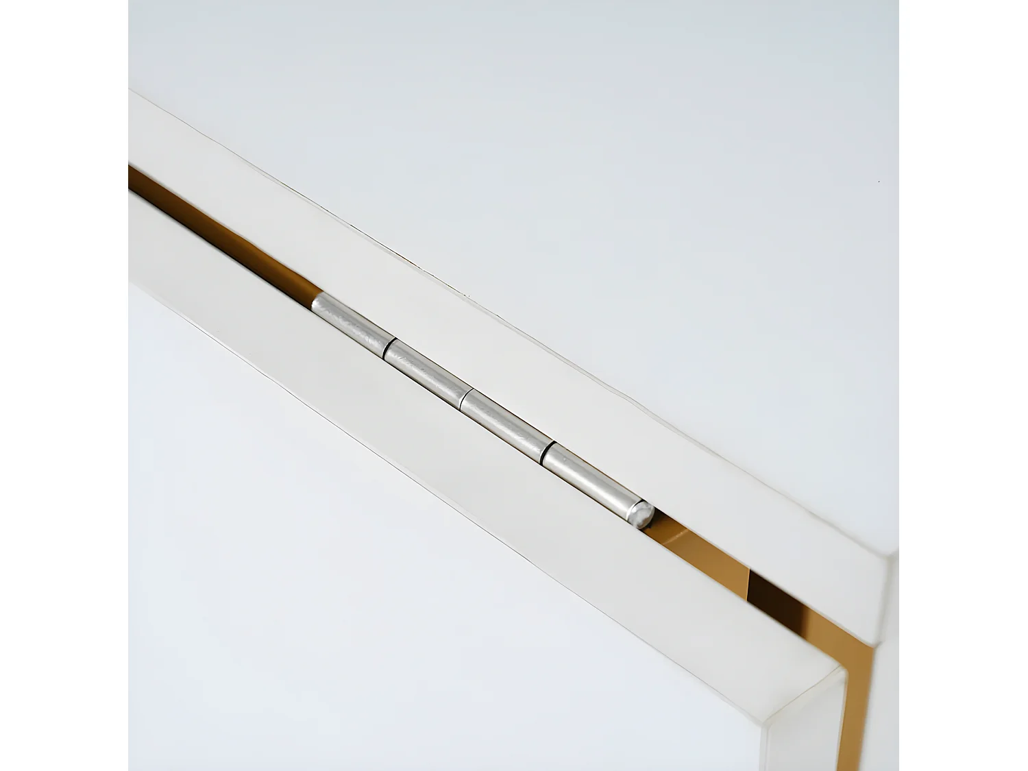 Table à manger pliante rétractable polyvalente avec étagères de rangement - Panneaux de particules - Blancs & Doré